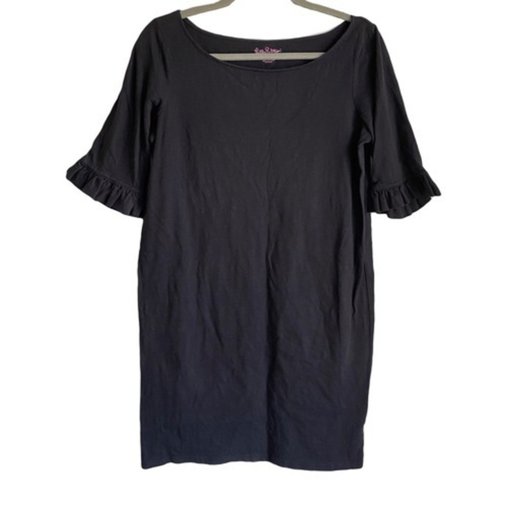 Lilly Pulitzer Black Cotton Ruffle Sleeve Lightweight Casual Dress Medium